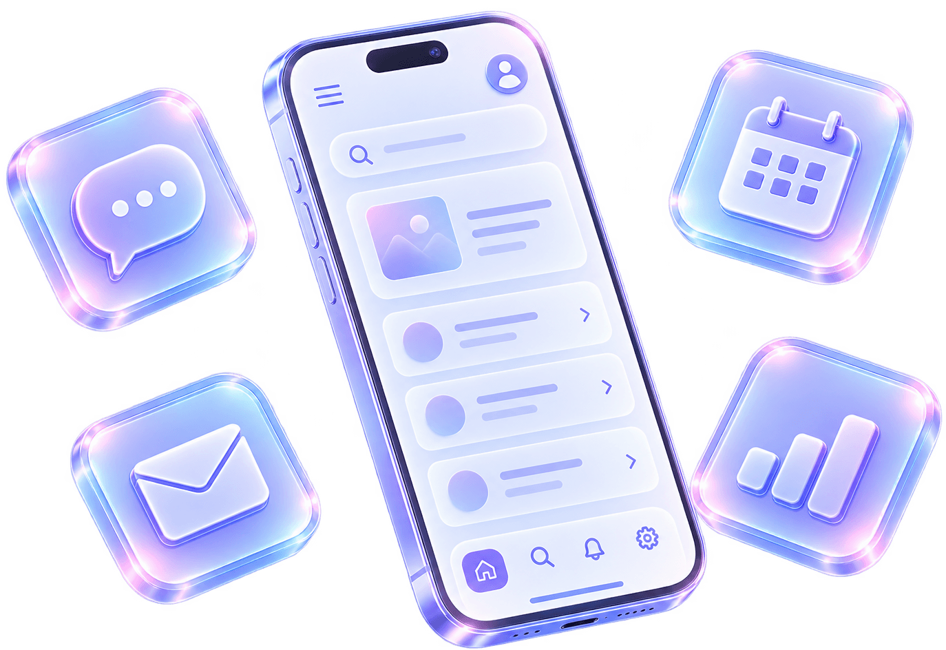 An app interface surrounded by the tasks an agent handles